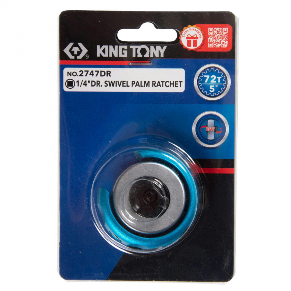 Трещотка компактная 1/4", 72 зубца, дисковый механизм KING TONY 2747DR